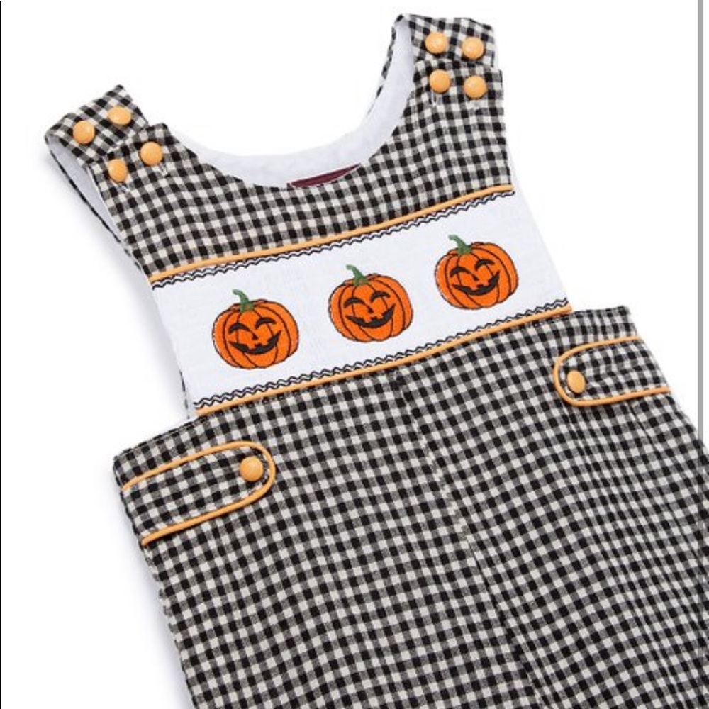 Lil Catus Black Gingham Pumpkin Smocked Overalls